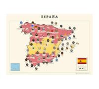 la Rose des langues Affiche carte de l'Espagne illustrée en espagnol - carte murale avec médaillons, communautés autonomes, poster décoratif - couleurs du drapeau, 29,7 × 42 cm