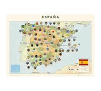 la Rose des langues Affiche carte de l'Espagne illustrée en espagnol - carte murale avec médaillons, communautés autonomes, poster décoratif - relief naturel, 29,7 × 42 cm