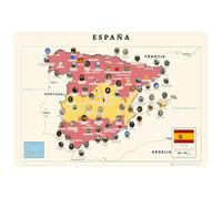 la Rose des langues Affiche carte de l'Espagne illustrée en espagnol - carte murale avec médaillons, communautés autonomes, poster décoratif - couleurs du drapeau et pays voisins, 70 × 100 cm