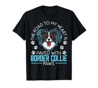 La Route de Mon cœur est pavée de Pattes de Border Collie T-Shirt Graphique avec Valeur, Homme, Noir, M