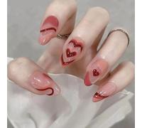 La Saint-Valentin Courte Courte Ovale Sur Les Ongles Rayures Coeur Conçoit Faux Ongles Manucure Art Pour Les Femmes Et Filles 24pcs Faux