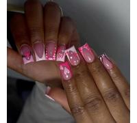 La Saint-Valentin Heart Designs Square Press On Nails Stick Acrylique Sur Les Ongles Pour Les Femmes À Mode À Recherche De Styles Romantiques Easy Wear Faux Nail