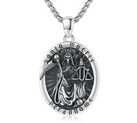 La Santa Muerte Collier en argent sterling 925 avec pendentif en forme de faucheuse mexicaine Protection amulette Père Noël Muerte Crâne Bijoux Cadeau pour homme et femme (Argent)