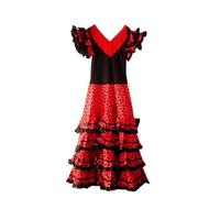 La SENO Rita espagnol Flamenco Robe/Costume - pour Femmes/Enfant - Noir/Rouge - 34-36, 115 cm