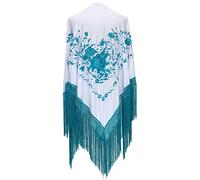 La Senorita Châle manton espagnol brodé. Foulards de flamenco pour la robe de foire, de sévillane ou de flamenco. Large [190 x 90 cm] Taille idéale pour tous les âges [filles et femmes], blanc/bleu, L