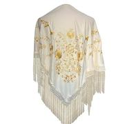 La Senorita Foulard Ceinture Chale De Danse Flamenco Broderie Frange Blanc cassé Grand
