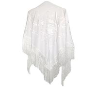 La Senorita Foulard Ceinture Chale De Danse Flamenco Broderie Frange blanc fleurs blanc