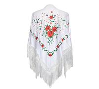 La Senorita Foulard Ceinture Chale De Danse Flamenco Broderie Frange blanc Roses rouge