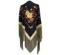 La Senorita Foulard Ceinture Chale De Danse Flamenco Broderie Frange d 'or, noir d 'or orange Grande