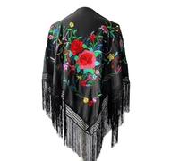 La Senorita Foulard Ceinture Chale De Danse Flamenco Broderie Frange noir fleurs colorées