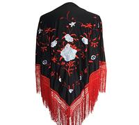 La Senorita Foulard Ceinture Chale De Danse Flamenco Broderie Frange noir rouge blanc