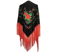 La Senorita Foulard Ceinture Chale De Danse Flamenco Broderie Frange noir verde rouge Franges rouge