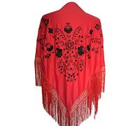 La Senorita Foulard Ceinture Chale De Danse Flamenco Broderie Frange rouge noir