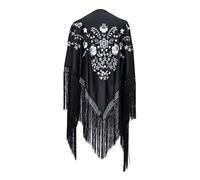 La Senorita Foulard Ceinture Chale De Danse Flamenco Broderie noir fleurs blanc Large
