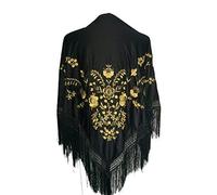 La Senorita Foulard Ceinture Chale De Danse Flamenco Broderie noir fleurs d'or Large
