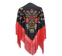 La Senorita Foulard Ceinture Chale De Danse Flamenco Broderie noir rouge d 'or Franges rouge