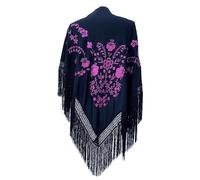 La Senorita Foulard de manton espagnol brodé. Foulards de flamenco pour la robe de fée, de sévillane ou de flamenco. Large [190 x 90 cm] Taille idéale pour tous les âges [filles et femmes], noir/rose,