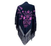 La Senorita Foulard Espagnol Manton Brodé Foulard Flamenco pour robe équitable, sévillana ou flamenco. [160 x 80 cm] Taille idéale pour tous les âges [filles et femmes], Noir , M
