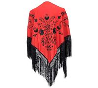 La Senorita Foulard espagnol Manton brodé pour robe de flamenco équitable, sévillana ou flamenco. [160 x 80 cm] Taille idéale pour tous les âges [filles et femmes], rouge foncé, M