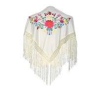 La Señorita Manton espagnol - Foulard - Blanc avec fleurs - Taille S