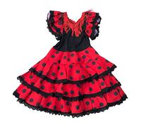 La Senorita Robe Espagnol Flamenco/Costume Niño Luxe - pour Filles/Enfants - Rouge Noir (Taille 10, 128-134 - Longeur 85 cm - 7-8 Ans)