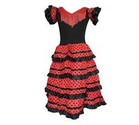La Senorita Robe Espagnol Flamenco/Costume - pour filles/enfants - Noir/Rouge - Taille 152-158 - Longeur 105 cm