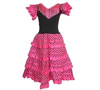 La Senorita Robe Espagnol Flamenco/Costume - pour Filles/Enfants - Rose/Noir - Taille 140-146 - Longeur 95 cm