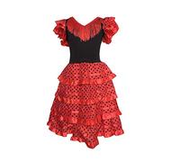 La Senorita Robe Espagnol Flamenco/Costume - pour Filles/Enfants - Rouge/Noir - Taille 116-122 - Longeur 80 cm