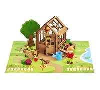 La Serre du Jardinier 40 Pièces - JEUJURA - Jeu de Construction en Bois Naturel, Tapis et Accessoires Inclus, 22x18,5x8,5 cm