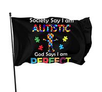 La société dit que je suis autiste, Dieu dit que je suis parfait, drapeau 3 x 5 pieds, bannière, affiche, toile de fond décorative, décoration murale, polyester, s'applique au jardin, à la maison, à l