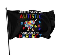 La société dit que je suis autiste, Dieu dit que je suis parfait, drapeau 3 x 5 pieds, bannière, affiche, toile de fond décorative, décoration murale, polyester, s'applique au jardin, à la maison, à l