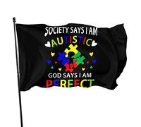 La société dit que je suis autiste, Dieu dit que je suis parfait, drapeau 3 x 5 pieds, bannière, affiche, toile de fond décorative, décoration murale, polyester, s'applique au jardin, à la maison, à l