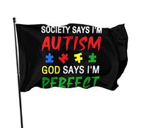 La société dit que je suis autiste, Dieu dit que je suis parfait, drapeau 3 x 5 pieds, bannière, affiche, toile de fond décorative, décoration murale, polyester, s'applique au jardin, à la maison, à l
