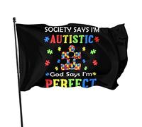 La société dit que je suis autiste, Dieu dit que je suis parfait, drapeau 3 x 5 pieds, bannière, affiche, toile de fond décorative, décoration murale, polyester, s'applique au jardin, à la maison, à l