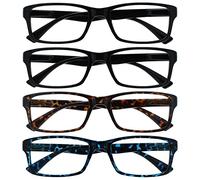 La Société Lunettes De Lecture Noir Brun Bleu Lecteurs Valeur Pack 4 Designer Style Hommes Femmes RRRR92-1123 +3,00