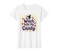 La sorcière d'halloween ferait Mieux de m'amuser avec Mes Bonbons ou Mes friandises T-Shirt, Femme, Blanc, XS