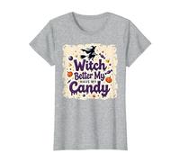 La sorcière d'halloween ferait Mieux de m'amuser avec Mes Bonbons ou Mes friandises T-Shirt, Femme, Gris Chiné, XS