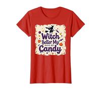 La sorcière d'halloween ferait Mieux de m'amuser avec Mes Bonbons ou Mes friandises T-Shirt, Femme, Rouge, XS