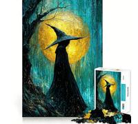 La sorcière sous la Pluie avec la Lune Puzzle 1000 pièces pour Adultes Jeu de réflexion et d'exercice Ajustement Parfait Activité de Partage et de complicité (38x52cm)