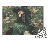 La sorcière Verte et Le Chat dans la roseraie 1000 Pièces, Puzzle Impossible pour Adultes, Cadeaux, pour Enfants52x38cm/1000pcs