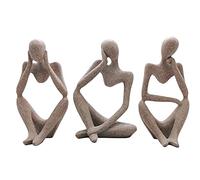 La Statue du penseur, Penseur Sculpture Abstraite Résine Statue Caractère Moderne Figurines Accueil Décor Bureau de Bureau Ornement d'anniversaire Cadeaux,Gris, 3 pièces