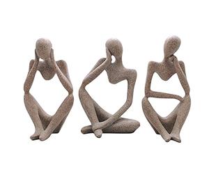 La Statue du penseur, Penseur Sculpture Abstraite Résine Statue Caractère Moderne Figurines Accueil Décor Bureau de Bureau Ornement d'anniversaire Cadeaux,Gris, 3 pièces