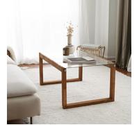 La table basse Locelso est fabriquée en bois de pin 100% massif d'une épaisseur de 6 mm et dispose d'un cadre en verre trempé. El...