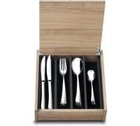 Albert de Thiers - Ménagère Élégance, 48 Couverts - 12 Couteaux de Table + 12 Fourchettes + 12 Cuillères à Soupe + 12 Cuillères à Café - Lames et Manches en Acier Inoxydable - Coffret Bois