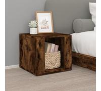 La table de chevet en chêne fumé de 41x40x36 cm, fabriquée en plastique à base de bois durable, offre un plateau stable et un espace de rangement spacieux pour les livres et les petites choses.