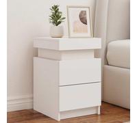 La table de chevet moderne avec éclairage LED, blanc, 35x39x55 cm, fabriquée en bois durable, offre un espace de rangement considérable pour les livres et les petites choses,