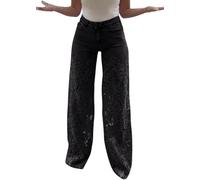 La Taille Large de la Femme d'été pour Femmes étire Les Jeans Droits des années 90 Fashion Dentelle de la Mode Patchwork Patchwork Jeans Party Clubwear (Un Noir,TG)