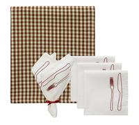 La Tavola & Oliva Set Textile 4 Serviettes + 1 Nappe Brun/Bordeaux