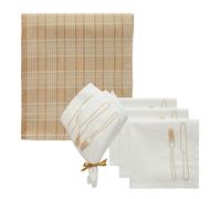La Tavola & Rita Set Textile 4 Serviettes + 1 Nappe Blanc/Beige/Latte