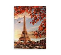 La Tour Eiffel derrière la Seine et des Feuilles d'automne à Paris, France，Puzzle en Papier 1000 Pieces Adultes Enfants Classique Jeu Cadeau（50x70cm）-AQ35